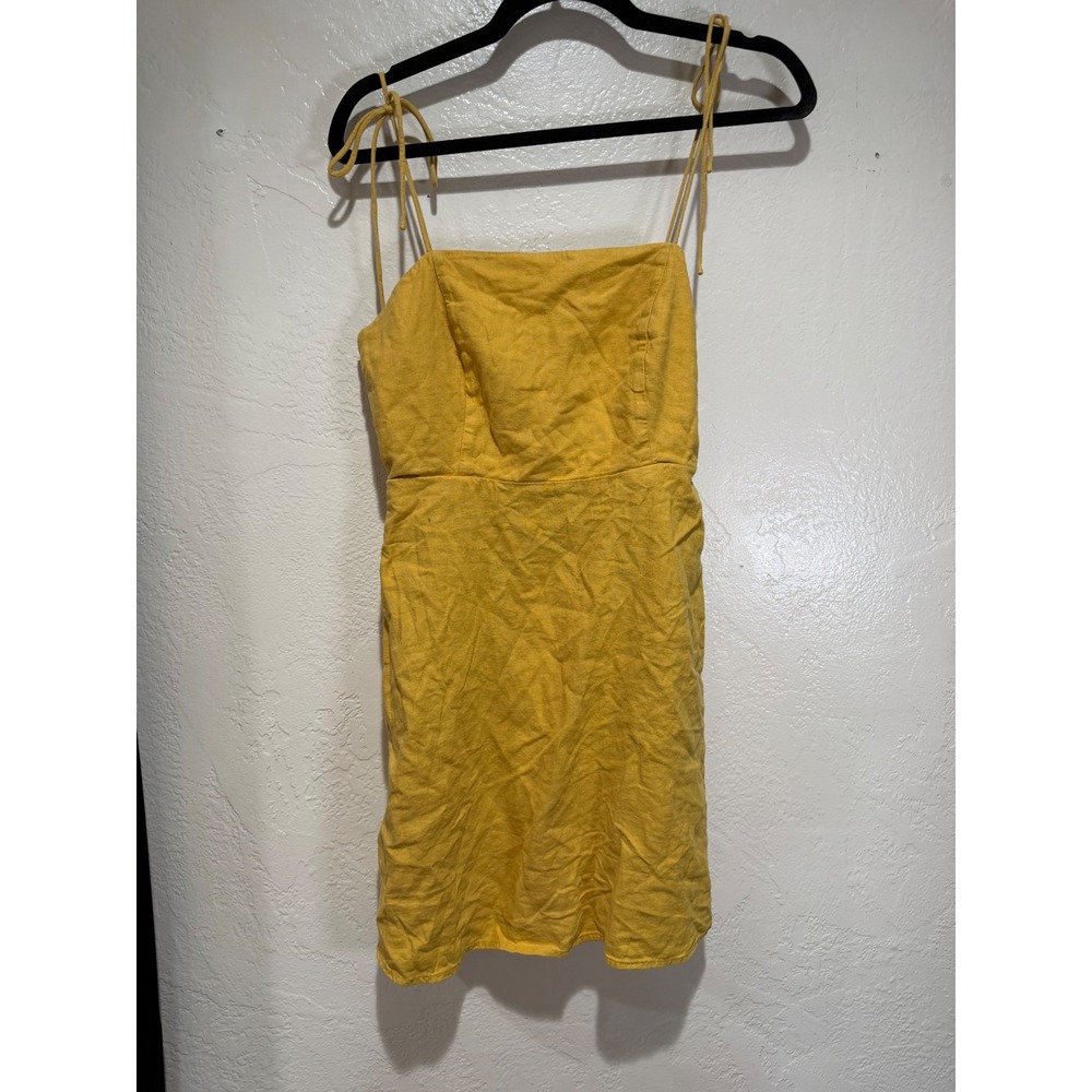 Old Navy Womens Mustard Yellow Linen Blend Tie Strap Smocked Mini Dress Size M